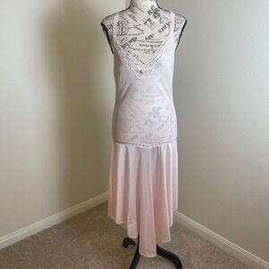 Vintage‎ Vanity Fair Pink Lace Trim Slip Dress Nightgown Camisole Midi Size S